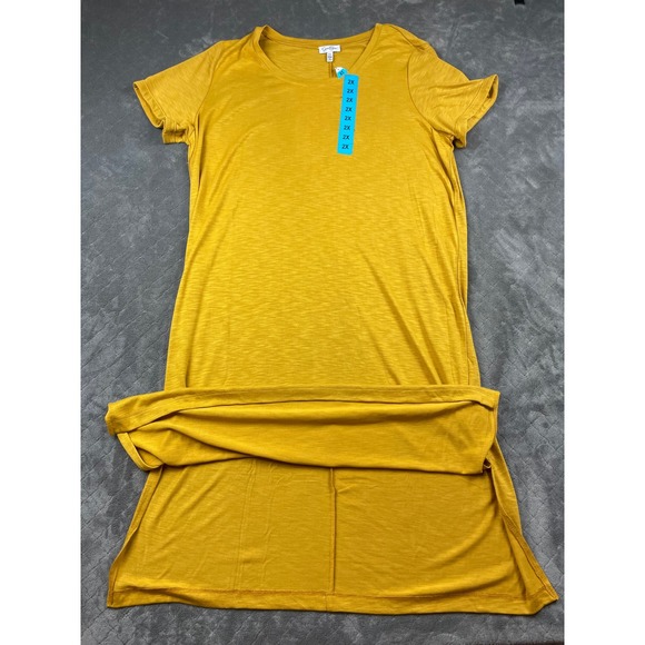 Jessica Simpson Women's Mustard Yellow T-Shirt Dress 2X Short Sleeve Casual - Picture 6 of 10